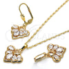 Juego de Arete y Dije de Adulto 10.264.0003 Oro Laminado, Diseño de Corazón y Gota, con Blanca Zirconia Cubica, Pulido, Tono Dorado