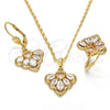Juego de Arete y Dije de Adulto 10.264.0003 Oro Laminado, Diseño de Corazón y Gota, con Blanca Zirconia Cubica, Pulido, Tono Dorado
