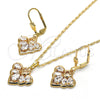 Juego de Arete y Dije de Adulto 10.264.0003 Oro Laminado, Diseño de Corazón y Gota, con Blanca Zirconia Cubica, Pulido, Tono Dorado