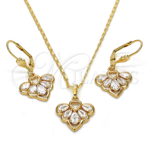 Juego de Arete y Dije de Adulto 10.264.0003 Oro Laminado, Diseño de Corazón y Gota, con Blanca Zirconia Cubica, Pulido, Tono Dorado