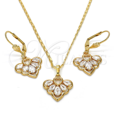 Juego de Arete y Dije de Adulto 10.264.0003 Oro Laminado, Diseño de Corazón y Gota, con Blanca Zirconia Cubica, Pulido, Tono Dorado