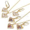 Juego de Arete y Dije de Adulto 10.264.0003 Oro Laminado, Diseño de Corazón y Gota, con Blanca Zirconia Cubica, Pulido, Tono Dorado