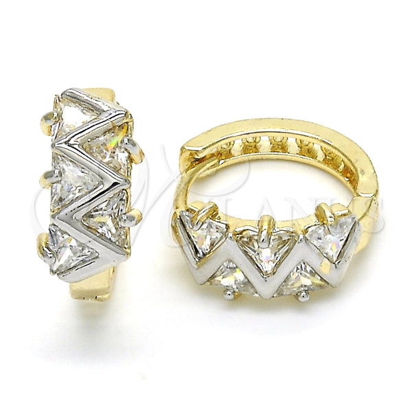 Argolla Huggie 02.210.0036.2.15 Oro Laminado, Diseño de Baguette, con Blanca Zirconia Cubica, Pulido, Dos Tonos