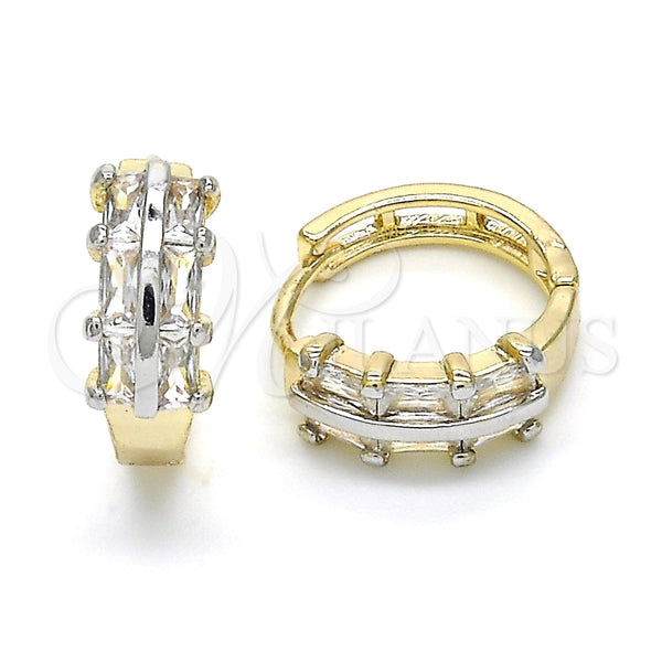 Argolla Huggie 02.210.0109.15 Oro Laminado, Diseño de Baguette, con Blanca Zirconia Cubica, Pulido, Dos Tonos