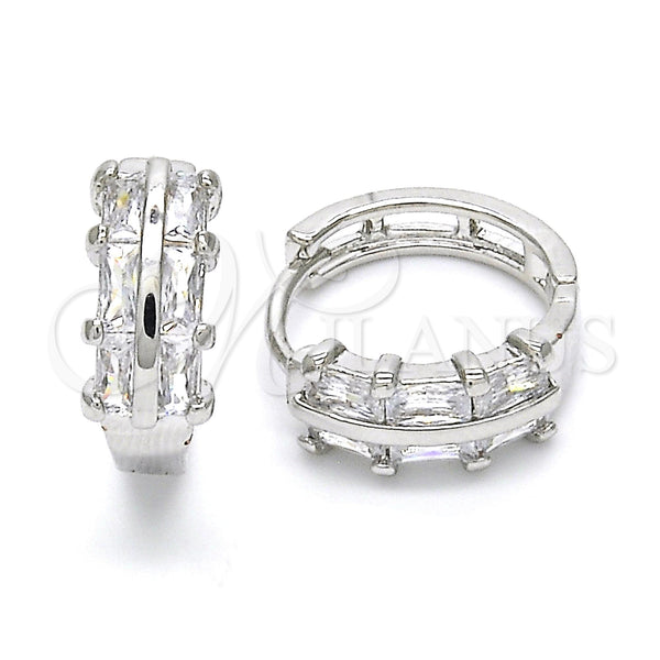 Argolla Huggie 02.210.0109.1.15 Rodio Laminado, con Blanca Zirconia Cubica, Pulido, Rodinado