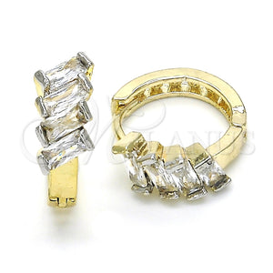 Argolla Huggie 02.210.0031.2.15 Oro Laminado, Diseño de Baguette, con Blanca Zirconia Cubica and Multicolor Cristal, Pulido, Dos Tonos