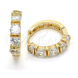 Argolla Huggie 02.210.0054.6.20 Oro Laminado, con Blanca Zirconia Cubica, Pulido, Tono Dorado