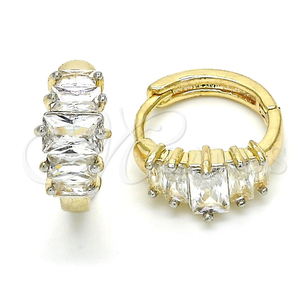 Argolla Huggie 02.210.0070.3.15 Oro Laminado, Diseño de Baguette, con Blanca Zirconia Cubica, Pulido, Dos Tonos