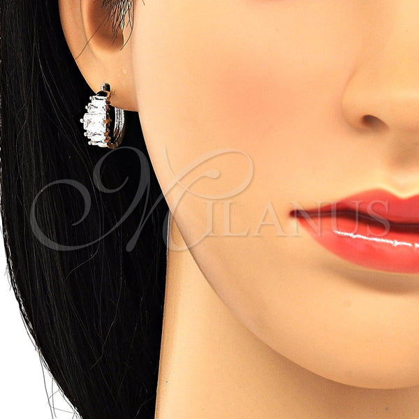 Argolla Huggie 02.210.0070.4.15 Rodio Laminado, Diseño de Baguette, con Zirconia Cubica Blanca, Pulido, Rodinado