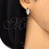 Argolla Huggie 02.210.0070.4.15 Rodio Laminado, Diseño de Baguette, con Zirconia Cubica Blanca, Pulido, Rodinado