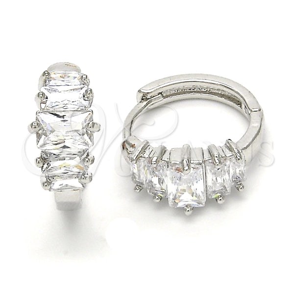Argolla Huggie 02.210.0070.4.15 Rodio Laminado, Diseño de Baguette, con Zirconia Cubica Blanca, Pulido, Rodinado