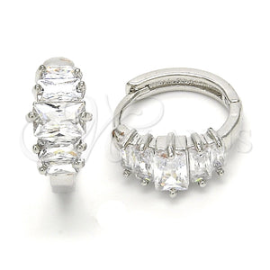 Argolla Huggie 02.210.0070.4.15 Rodio Laminado, Diseño de Baguette, con Zirconia Cubica Blanca, Pulido, Rodinado