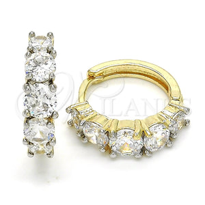 Argolla Huggie 02.210.0030.9.15 Oro Laminado, con Blanca Zirconia Cubica, Pulido, Dos Tonos