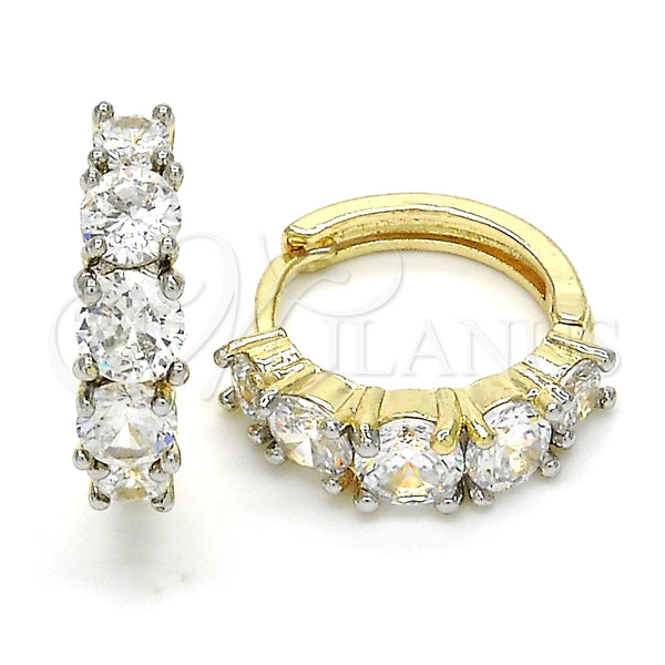 Argolla Huggie 02.210.0030.9.15 Oro Laminado, con Blanca Zirconia Cubica, Pulido, Dos Tonos