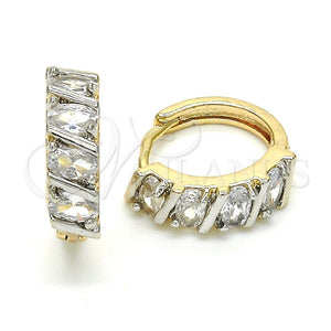 Argolla Huggie 02.210.0025.2.15 Oro Laminado, con Blanca Zirconia Cubica, Pulido, Dos Tonos