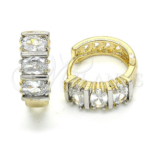 Argolla Huggie 02.210.0026.5.15 Oro Laminado, con Blanca Zirconia Cubica, Pulido, Dos Tonos