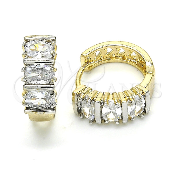 Argolla Huggie 02.210.0026.5.15 Oro Laminado, con Blanca Zirconia Cubica, Pulido, Dos Tonos