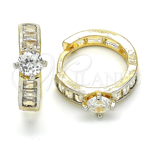 Argolla Huggie 02.210.0085.2.15 Oro Laminado, Diseño de Baguette, con Blanca Zirconia Cubica, Pulido, Dos Tonos
