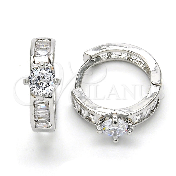 Argolla Huggie 02.210.0085.3.15 Rodio Laminado, Diseño de Baguette, con Zirconia Cubica Blanca, Pulido, Rodinado