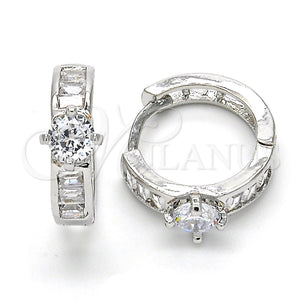Argolla Huggie 02.210.0085.3.15 Rodio Laminado, Diseño de Baguette, con Zirconia Cubica Blanca, Pulido, Rodinado