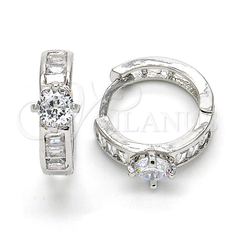 Argolla Huggie 02.210.0085.3.15 Rodio Laminado, Diseño de Baguette, con Zirconia Cubica Blanca, Pulido, Rodinado