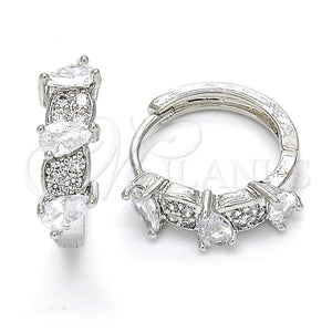 Argolla Huggie 02.210.0112.1.15 Rodio Laminado, Diseño de Gota, con Zirconia Cubica Blanca, Pulido, Rodinado