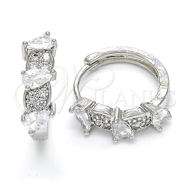Argolla Huggie 02.210.0112.1.15 Rodio Laminado, Diseño de Gota, con Zirconia Cubica Blanca, Pulido, Rodinado