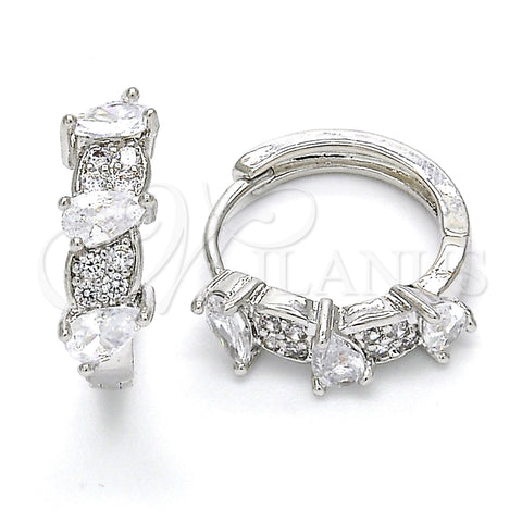 Argolla Huggie 02.210.0112.1.15 Rodio Laminado, Diseño de Gota, con Zirconia Cubica Blanca, Pulido, Rodinado