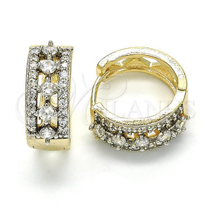 Argolla Huggie 02.210.0117.15 Oro Laminado, con Blanca Zirconia Cubica, Pulido, Dos Tonos