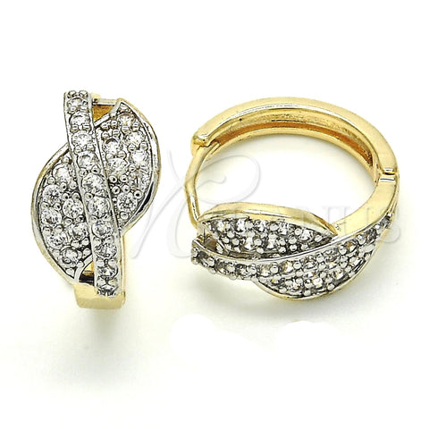 Argolla Huggie 02.210.0088.2.20 Oro Laminado, con Blanca Zirconia Cubica, Pulido, Dos Tonos