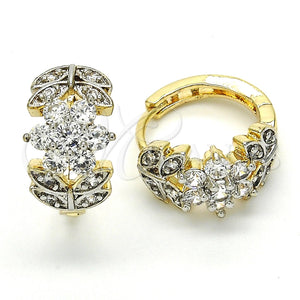 Argolla Huggie 02.210.0126.15 Oro Laminado, Diseño de Flor y Oja, con Blanca Zirconia Cubica, Pulido, Dos Tonos