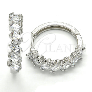 Argolla Huggie 02.210.0127.1.25 Rodio Laminado, Diseño de Baguette, con Zirconia Cubica Blanca, Pulido, Rodinado