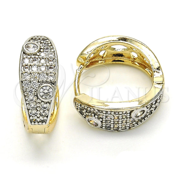Argolla Huggie 02.210.0132.20 Oro Laminado, con Blanca Zirconia Cubica, Pulido, Dos Tonos