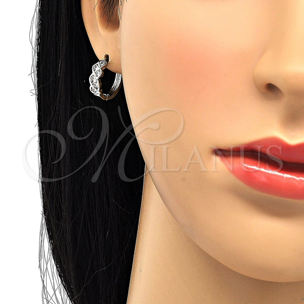 Argolla Huggie 02.210.0134.1.15 Rodio Laminado, con Zirconia Cubica Blanca, Pulido, Rodinado