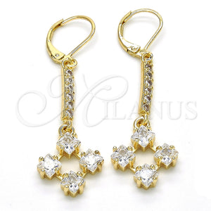 Arete Largo 02.221.0049 Oro Laminado, con Blanca Zirconia Cubica, Pulido, Tono Dorado