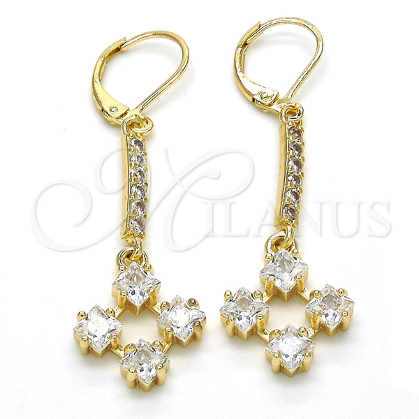 Arete Largo 02.221.0049 Oro Laminado, con Blanca Zirconia Cubica, Pulido, Tono Dorado