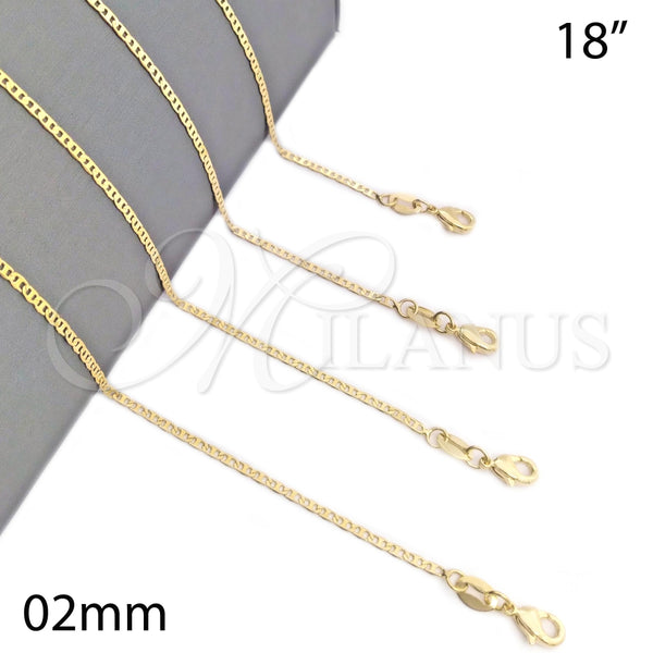 Gargantilla Basica 04.32.0006.18 Oro Laminado, Diseño de Mariner, Pulido, Tono Dorado (0.50 Gauge, 02 MM Thickness, 18 Inches Length)