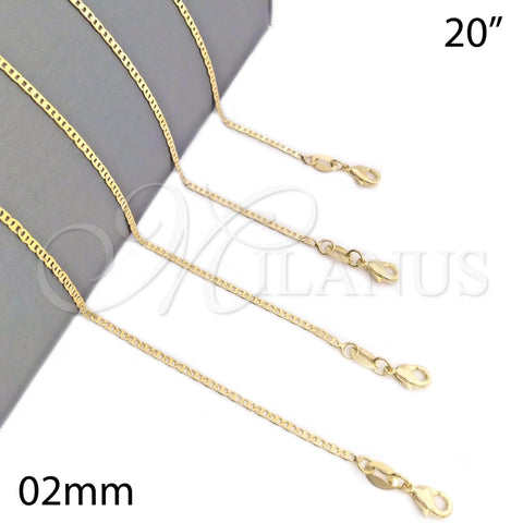 Gargantilla Basica 04.32.0006.20 Oro Laminado, Diseño de Mariner, Pulido, Tono Dorado (0.50 Gauge, 02 MM Thickness, 20 Inches Length)