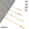 Gargantilla Basica 04.32.0006.20 Oro Laminado, Diseño de Mariner, Pulido, Tono Dorado (0.50 Gauge, 02 MM Thickness, 20 Inches Length)