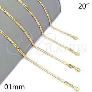 Gargantilla Basica 04.32.0007.20 Oro Laminado, Diseño de Mariner, Pulido, Tono Dorado (0.80 Gauge, 01 MM Thickness, 20 Inches Length)