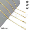 Gargantilla Basica 04.32.0007.20 Oro Laminado, Diseño de Mariner, Pulido, Tono Dorado (0.80 Gauge, 01 MM Thickness, 20 Inches Length)