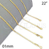 Gargantilla Basica 04.32.0007.22 Oro Laminado, Diseño de Mariner, Pulido, Tono Dorado (0.80 Gauge, 01 MM Thickness, 22 Inches Length)