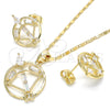 Juego de Arete y Dije de Adulto 10.221.0021 Oro Laminado, Diseño de Gota y Baguette, con Blanca Zirconia Cubica, Pulido, Tono Dorado