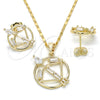 Juego de Arete y Dije de Adulto 10.221.0021 Oro Laminado, Diseño de Gota y Baguette, con Blanca Zirconia Cubica, Pulido, Tono Dorado