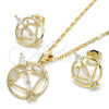 Juego de Arete y Dije de Adulto 10.221.0021 Oro Laminado, Diseño de Gota y Baguette, con Blanca Zirconia Cubica, Pulido, Tono Dorado