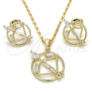 Juego de Arete y Dije de Adulto 10.221.0021 Oro Laminado, Diseño de Gota y Baguette, con Blanca Zirconia Cubica, Pulido, Tono Dorado
