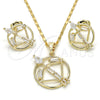 Juego de Arete y Dije de Adulto 10.221.0021 Oro Laminado, Diseño de Gota y Baguette, con Blanca Zirconia Cubica, Pulido, Tono Dorado