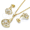 Juego de Arete y Dije de Adulto 10.221.0022 Oro Laminado, Diseño de Baguette, con Blanca Zirconia Cubica, Pulido, Tono Dorado