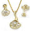 Juego de Arete y Dije de Adulto 10.221.0022 Oro Laminado, Diseño de Baguette, con Blanca Zirconia Cubica, Pulido, Tono Dorado