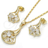Juego de Arete y Dije de Adulto 10.221.0022 Oro Laminado, Diseño de Baguette, con Blanca Zirconia Cubica, Pulido, Tono Dorado